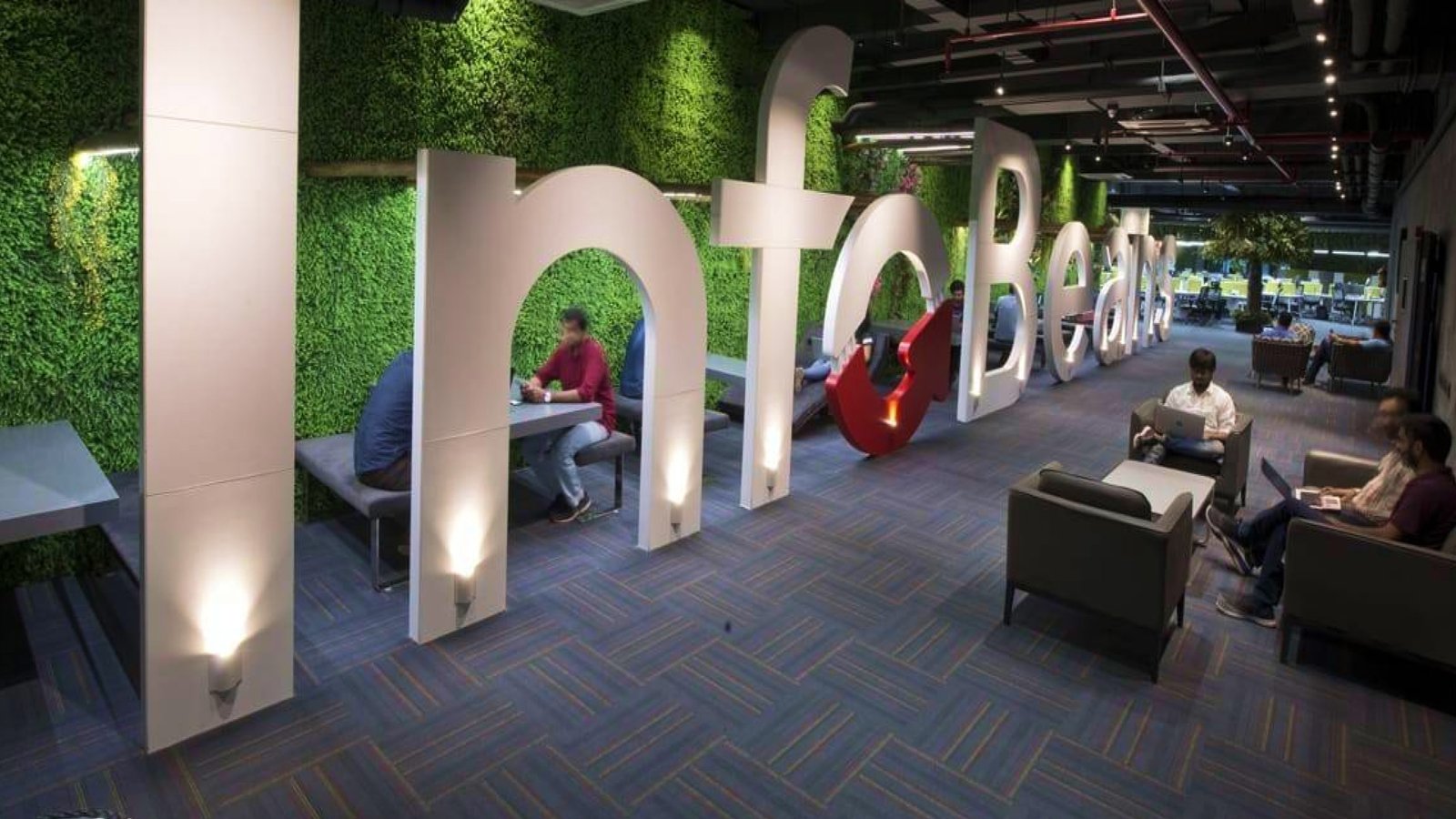 Contact Us hero image is a photo of the InfoBeans lobby with the InfoBeans wall logo